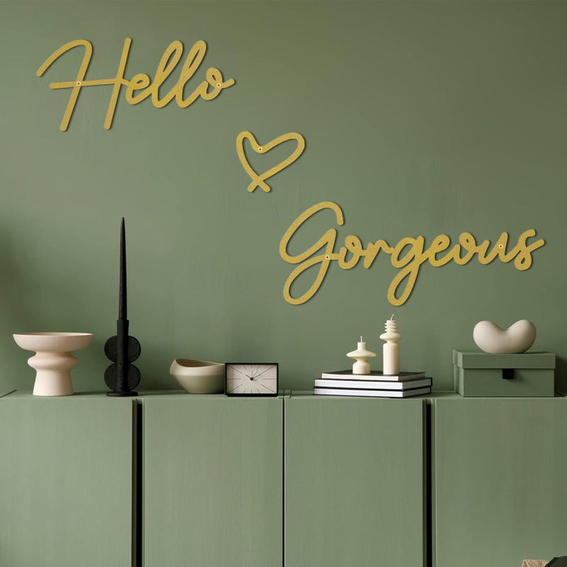 ESTART Hello Gorgeous Metal Wall Art Decor Gold Modern Hello Gorgeous Signs Farmhouse Metal Wall Art Hanging Decoration for Bathroom Living Room Bedroom Office Hotel Home Wall Decoration (Gold) - Image 2