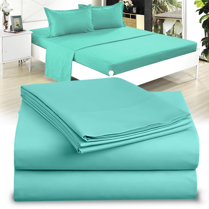 DESTINY CRESCENT BED Full XL 100% Microfiber Double Brushed Sheet Set - Extra-Soft  Breathable & Wrinkle-Free - 15"" Deep Pockets  54"" x 80"" - Ideal for Extra Long Full Beds - 4PC Set (Full XL  Aqua Blue) - Image 2