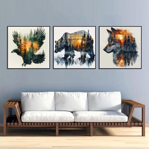 Meothan 3 Pack Diamond Painting Kits for Adults Wild Animals Diamond Art Kits for Adults Beginners 5D DIY Paint with Diamonds Gem Art Dots Set for Home Wall Decor 12 x 12 Inch Bear Wolf and Eagle - Image 3