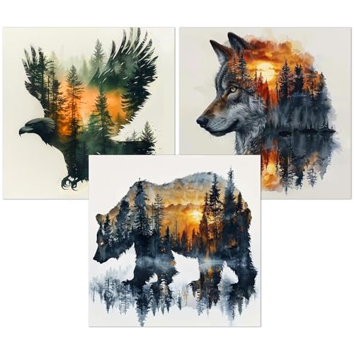 Meothan 3 Pack Diamond Painting Kits for Adults Wild Animals Diamond Art Kits for Adults Beginners 5D DIY Paint with Diamonds Gem Art Dots Set for Home Wall Decor 12 x 12 Inch Bear Wolf and Eagle - Image 1