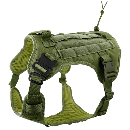 HANK Tactical Dog Harness - No Pull Heavy Duty - 1600D Oxford Nylon - Adjustable Dog Chest Belt - 2 Metal Buckle - Dog Vest for Training, Walking & Outdoor Adventure (Tactical Green, S - Harness) - Image 1