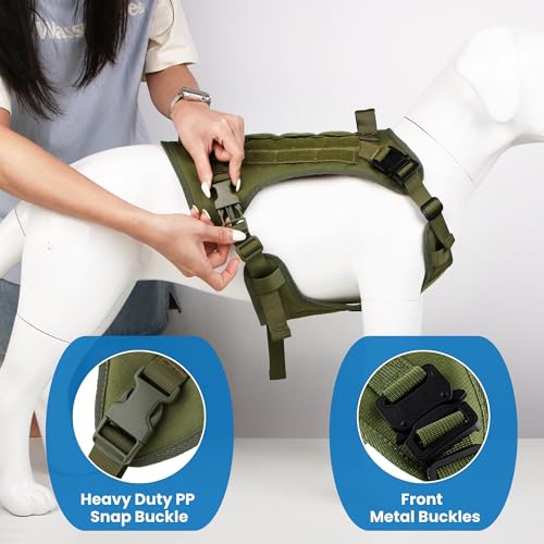 HANK Tactical Dog Harness - No Pull Heavy Duty - 1600D Oxford Nylon - Adjustable Dog Chest Belt - 2 Metal Buckle - Dog Vest for Training, Walking & Outdoor Adventure (Tactical Green, S - Harness) - Image 4