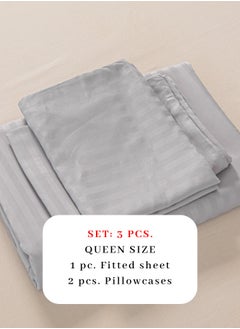 LUNA Home Fitted sheet with elastic corner 160*200 + 30 cm with 2 pillow cases, bedsheet set of 3 piece queen size, light gray.  - Image 2