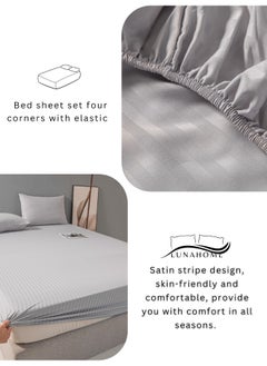 LUNA Home Fitted sheet with elastic corner 160*200 + 30 cm with 2 pillow cases, bedsheet set of 3 piece queen size, light gray.  - Image 5