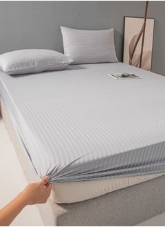 LUNA Home Fitted sheet with elastic corner 160*200 + 30 cm with 2 pillow cases, bedsheet set of 3 piece queen size, light gray.  - Image 1