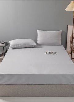 LUNA Home Fitted sheet with elastic corner 160*200 + 30 cm with 2 pillow cases, bedsheet set of 3 piece queen size, light gray.  - Image 4