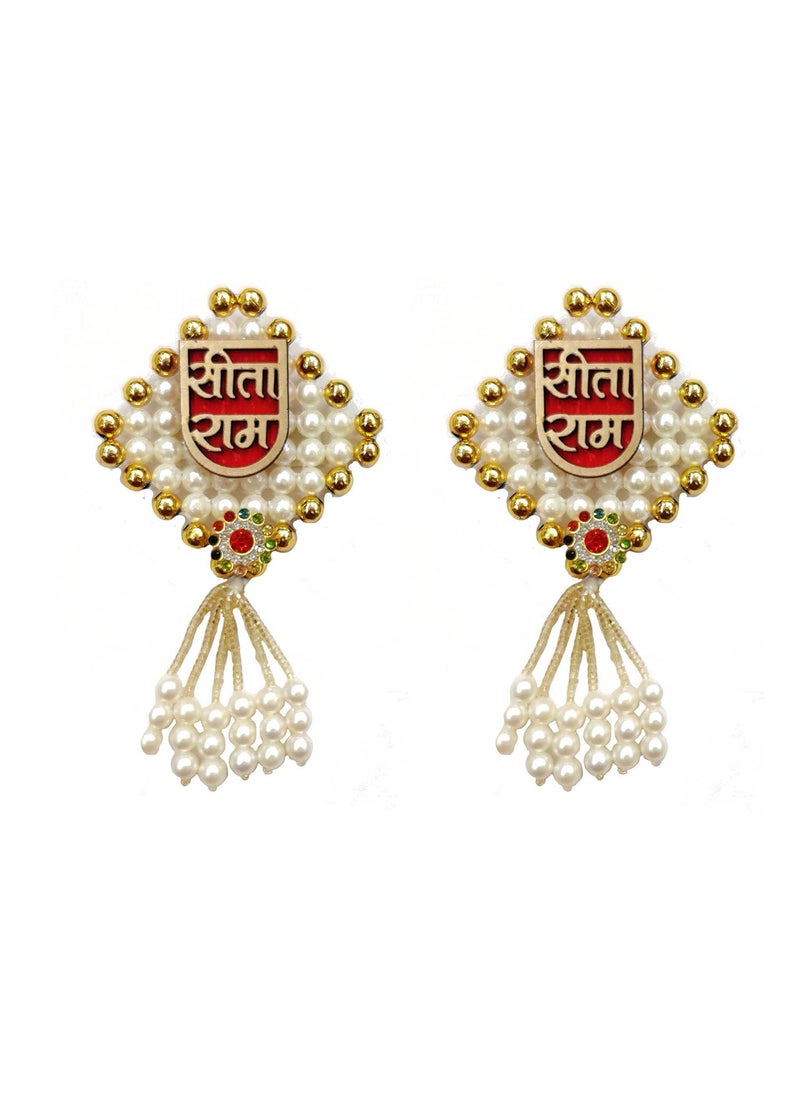 BITONA BITONA Puja Sohn Soon Puja Sita Ram Wooden Tags Door Sticker tag 1 Pair self Stick2 Piece for Festival Specially Rakhi etc  - Image 1