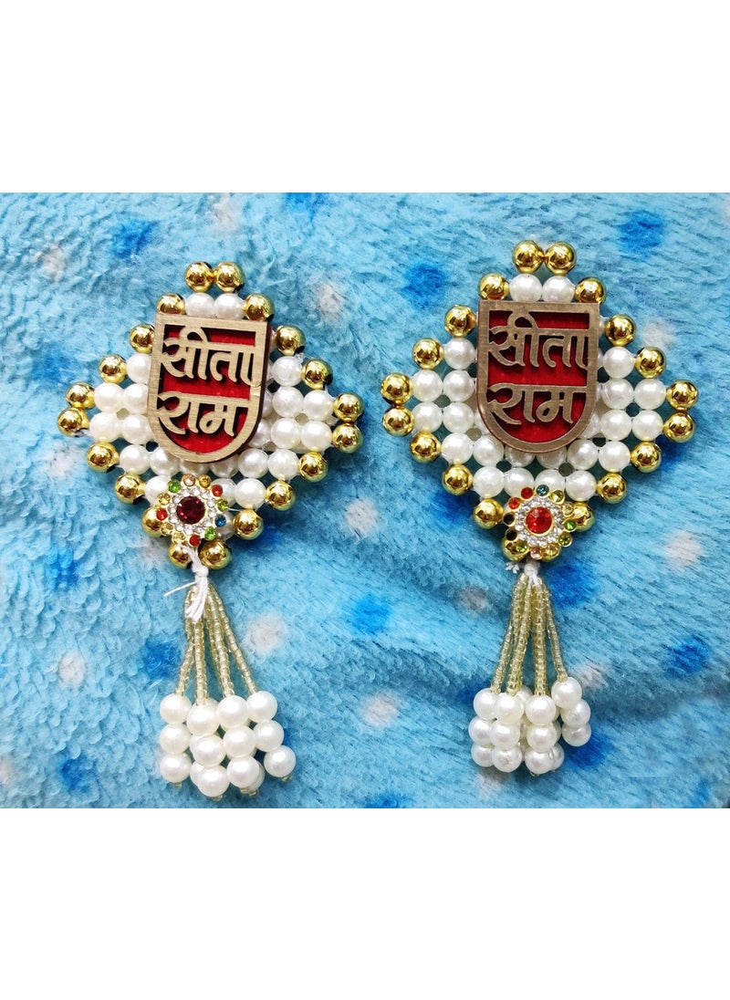 BITONA BITONA Puja Sohn Soon Puja Sita Ram Wooden Tags Door Sticker tag 1 Pair self Stick2 Piece for Festival Specially Rakhi etc  - Image 2