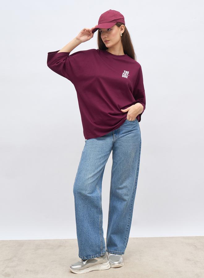 Styli Back Slogan Print Oversized T-Shirt - Image 2