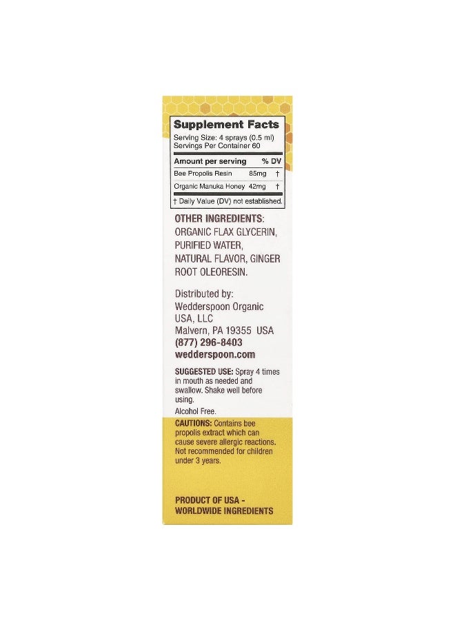Wedderspoon, Manuka Honey & Propolis Throat Spray, Lemon Ginger, MGO 400+, 1 fl oz (30 ml) (Packaging may vary) - Image 3