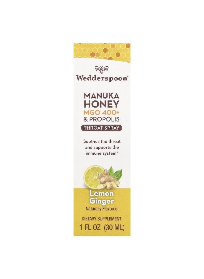 Wedderspoon, Manuka Honey & Propolis Throat Spray, Lemon Ginger, MGO 400+, 1 fl oz (30 ml) (Packaging may vary) - Image 2