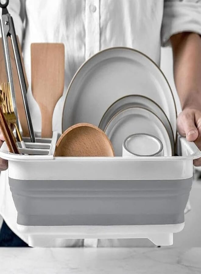 Spaceshoop Cutakeet Store Collapsible Dish Drainer, Portable Cutlery Holder, Kitchen Sink Strainer Organizers for Travel and Small Kitchen, Foldable Dish Drainer for Space Saving and Efficient Organization