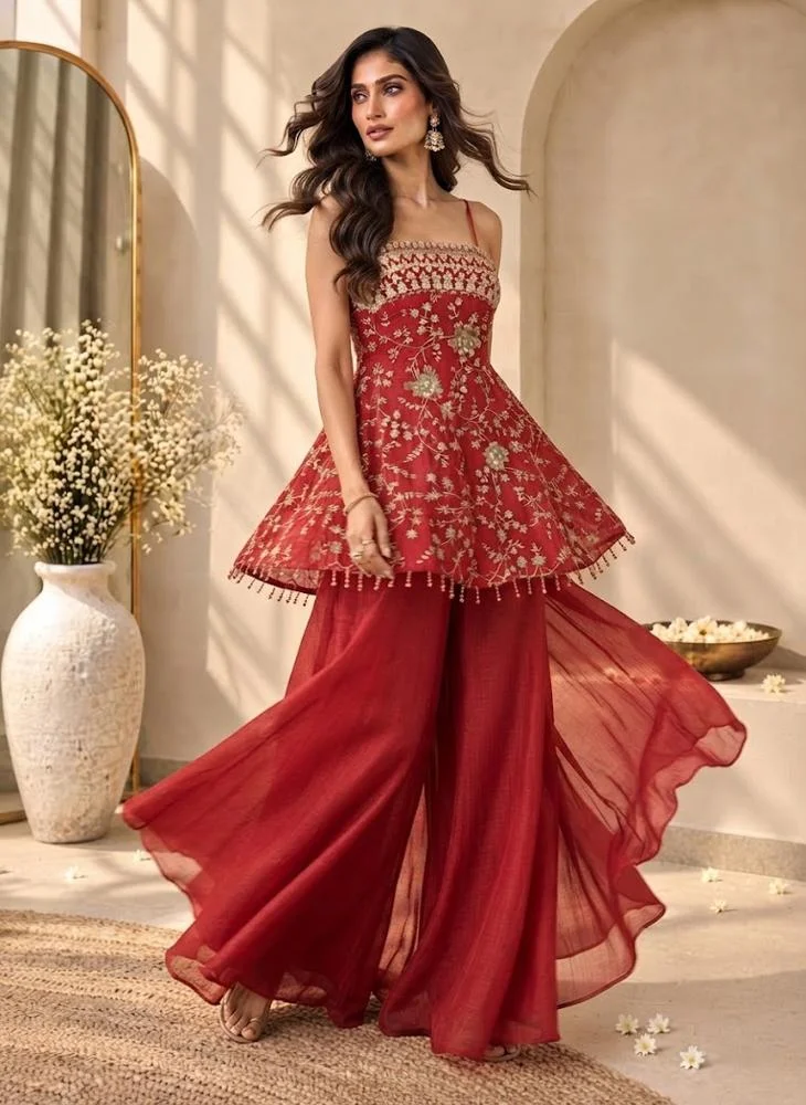 Viny VINY Red 2-Piece Sequin Embroidered Lehenga Set – Women's Indian Ethnic Wear