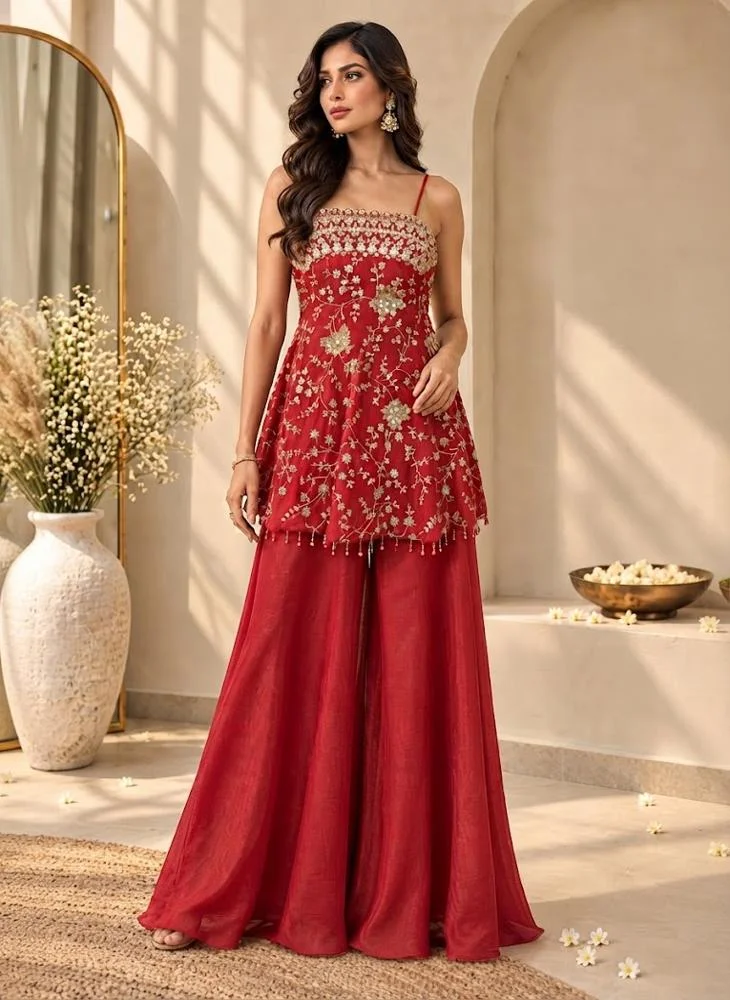 Viny VINY Red 2-Piece Sequin Embroidered Lehenga Set – Women's Indian Ethnic Wear