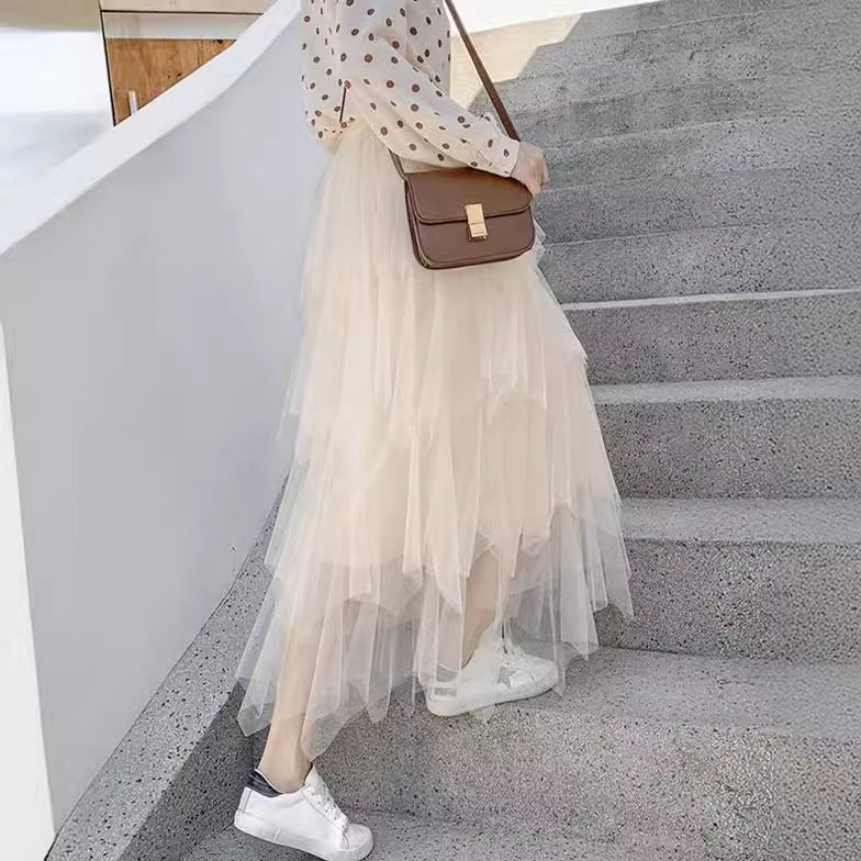 Gauze Skirt Women'S Skirt 2024 Spring And Pleated Mesh Puffy Cake Skirt Super Fairy Long Skirt - Image 2