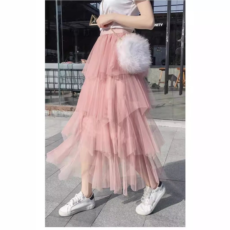 Gauze Skirt Women'S Skirt 2024 Spring And Pleated Mesh Puffy Cake Skirt Super Fairy Long Skirt - Image 4