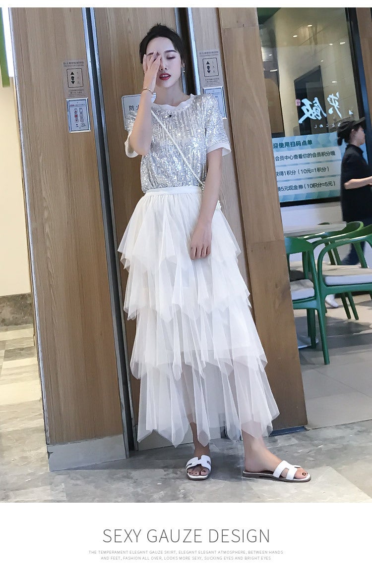 Gauze Skirt Women'S Skirt 2024 Spring And Pleated Mesh Puffy Cake Skirt Super Fairy Long Skirt - Image 1