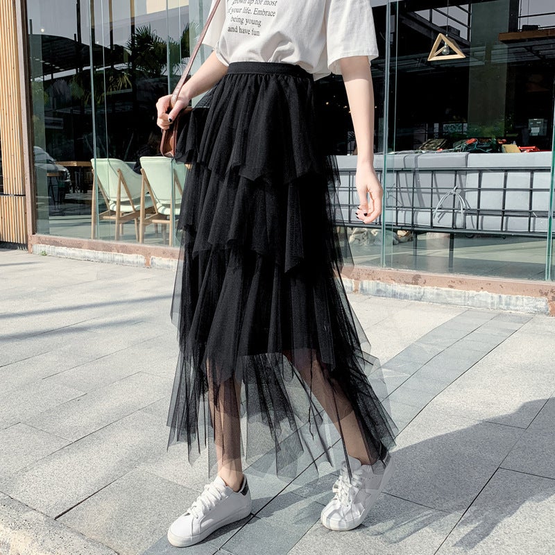 Gauze Skirt Women'S Skirt 2024 Spring And Pleated Mesh Puffy Cake Skirt Super Fairy Long Skirt - Image 3