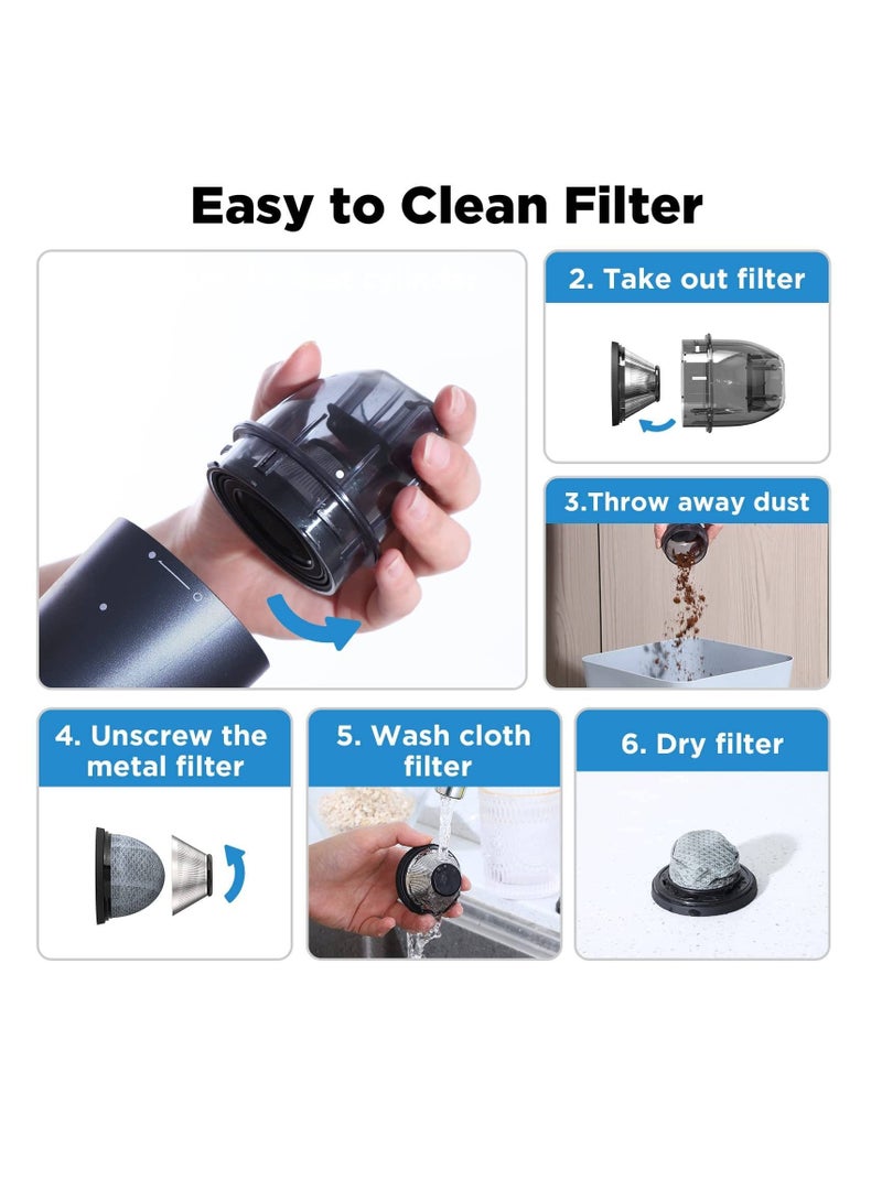Excefore Handheld Vacuum Cordless, Mini Vacuum with Air Buster, Portable and Rechargeable Mini Vacuum-Cordless for Home and Car Handheld Vacuums(Black) - Image 4