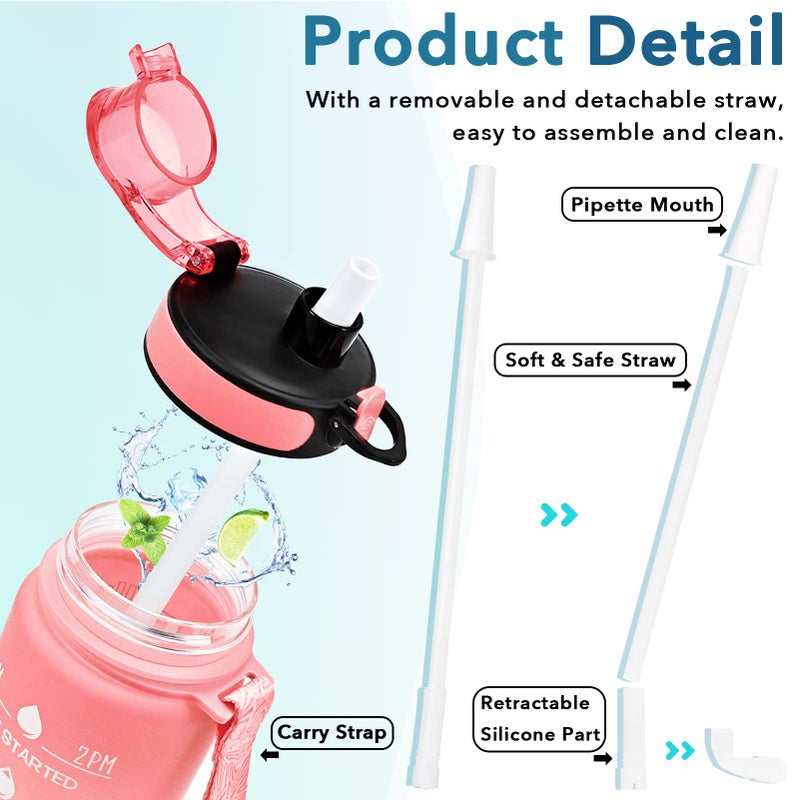 Enerbone 32 oz Water Bottle, Leakproof BPA & Toxic Free, Motivational Water Bottle with Times to Drink and Straw, Fitness Sports Water Bottle with Strap for Office, Gym, Outdoor Sports, Pink-Blue - Image 5
