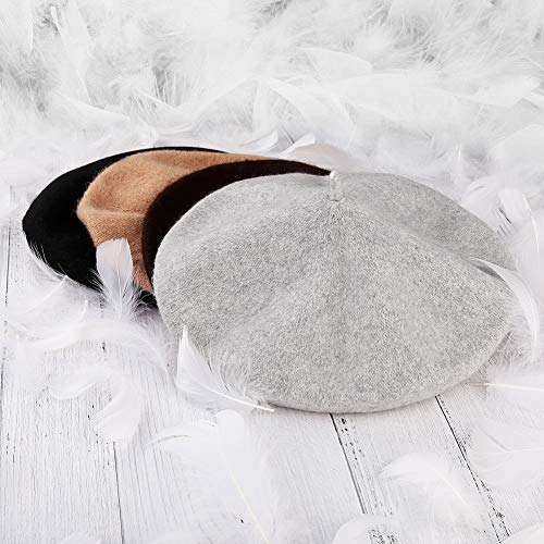 Quacoww 4 Pieces Beret Hat French Style Beanie Hats Fashion Ladies Beret Caps Outdoor Hat, Black, Brown, Gray and Khaki - Image 5