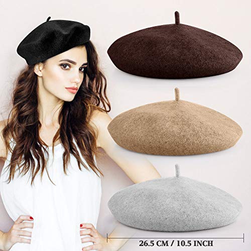 Quacoww 4 Pieces Beret Hat French Style Beanie Hats Fashion Ladies Beret Caps Outdoor Hat, Black, Brown, Gray and Khaki - Image 3