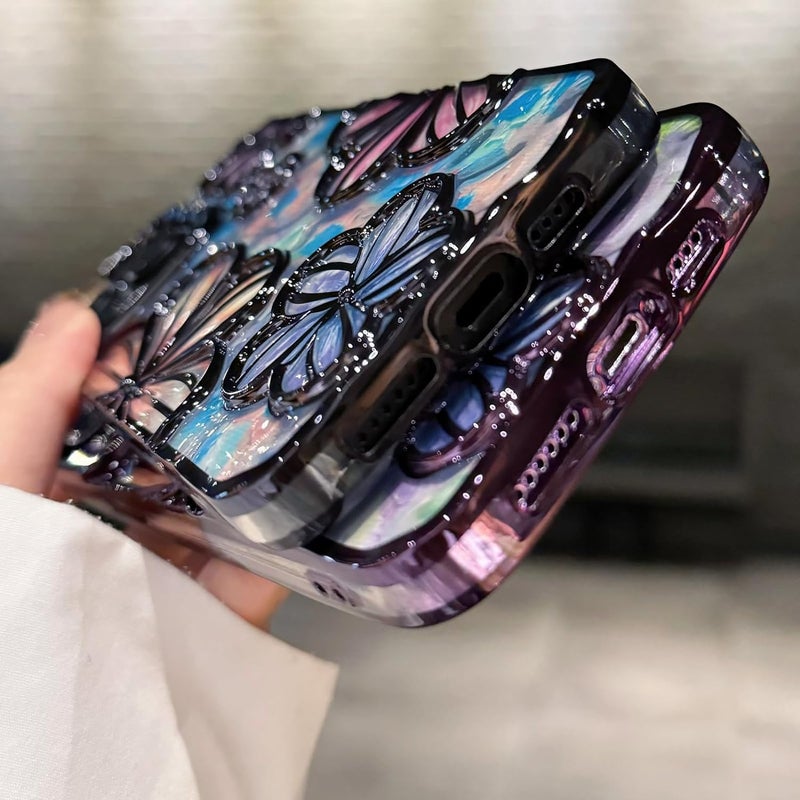 Mobistyle Designed for iPhone 14 Cover| Electroplating Bling Colourful Floral 3D TPU Camera Protection Back Cover Case for Women Girls (Black) - Image 5