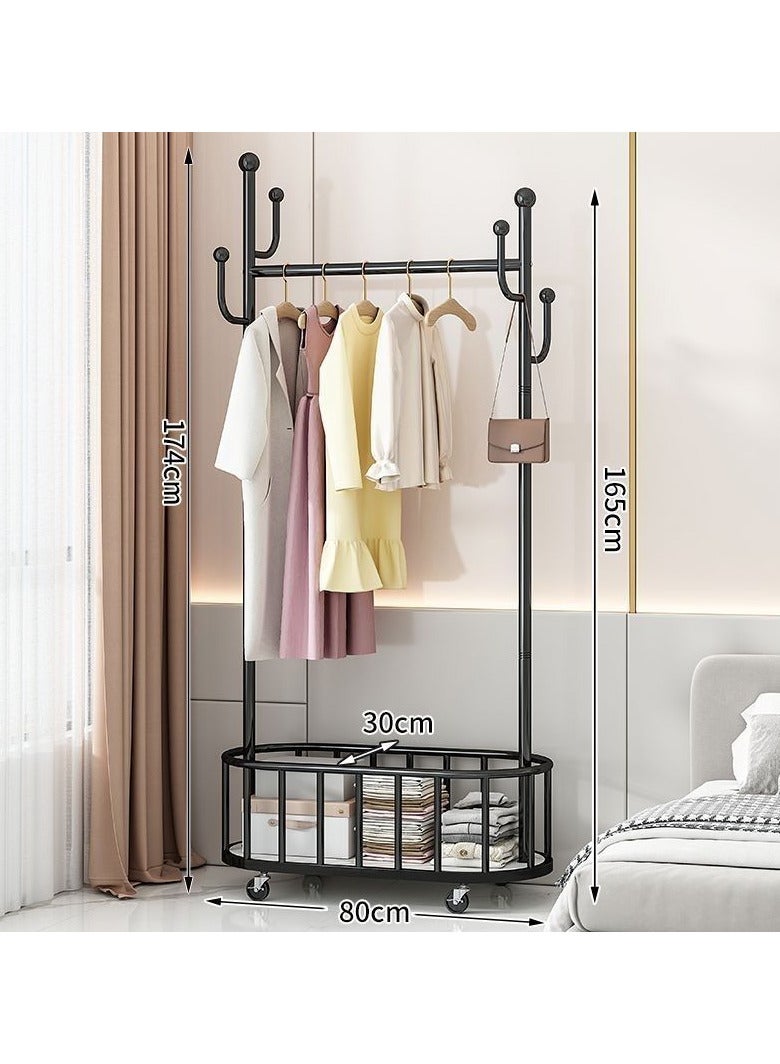انسجام رف ملابس متدحرج معدني كبير قابل للتحرك مع خطافات وعجلات وسلة تخزين ورف معاطف متعدد الوظائف لتعليق الملابس والحقائب والقبعات - Image 2