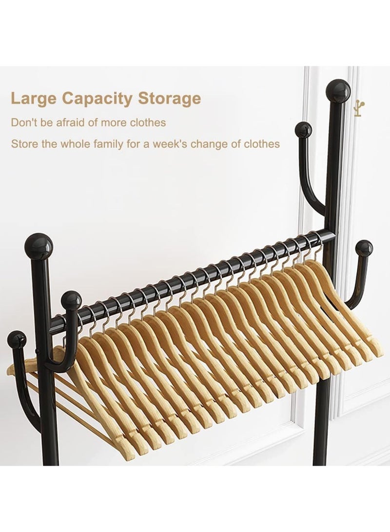 انسجام رف ملابس متدحرج معدني كبير قابل للتحرك مع خطافات وعجلات وسلة تخزين ورف معاطف متعدد الوظائف لتعليق الملابس والحقائب والقبعات - Image 5