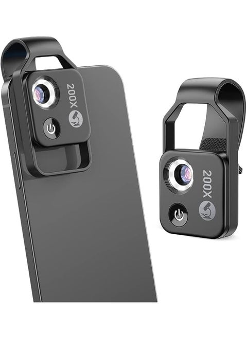 Mobile Phone Microscope 200X Mini Pocket Microscope With Led Light Universal Clip Portable Digital Magnifier Camera Accessory With Cpl Lens Compatible With Iphone Andriod Phones Black