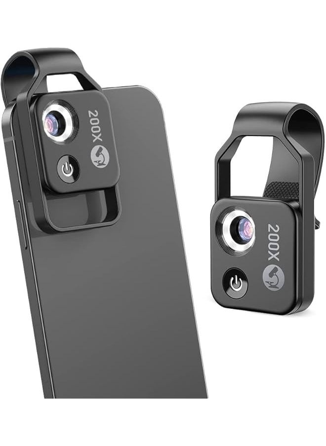 erorex - Mobile Phone Microscope 200X Mini Pocket Microscope With Led Light Universal Clip Portable Digital Magnifier Camera Accessory With Cpl Lens Compatible With Iphone Andriod Phones Black - Image 1