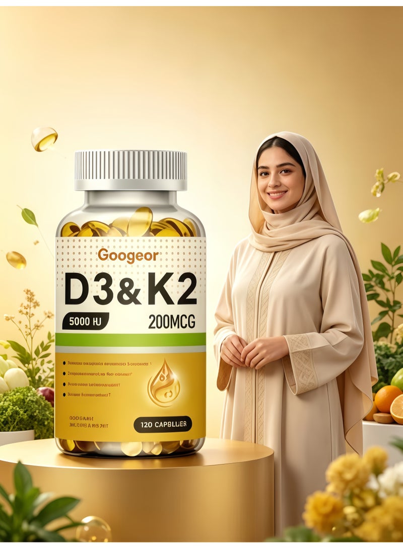 K2 🔥 Googeor Vitamin D3 + K2 Softgels | 5000 IU High-Strength D3 + 200 mcg K2 – Scientific Calcium Support for Strong Bones & Cardiovascular Health, Immune System Boost, and Relief from Fatigue! - Image 1
