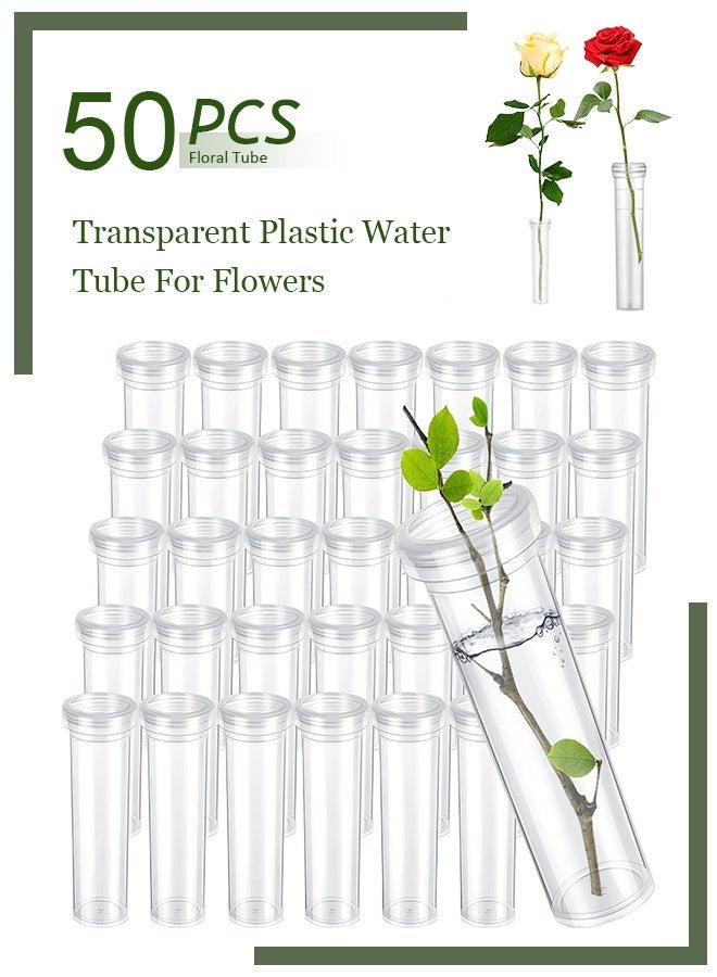 50 Pcs Floral Water Tubes/Vials for Flower Arrangements, Rose Flower Water Tubes Aqua Picks, Clear Plastic Rose Water Tubes with Picks, Floral Water Tubes Stems Picks (2.8" x 0.7") - Image 1