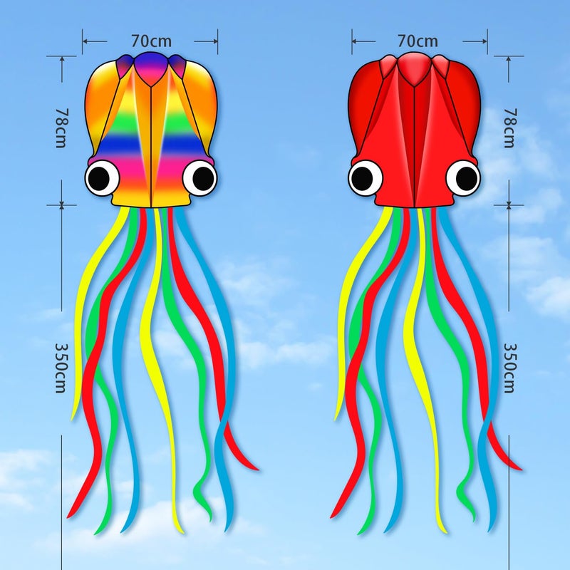 YFAFENGS Large Octopus Kites for Kids & Adults,Big Kite for Beginners, Kites for Kids Ages 4-8,Outdoors Activities with Line and Handle, 2 Packs (Rainbow+Red) - Image 2