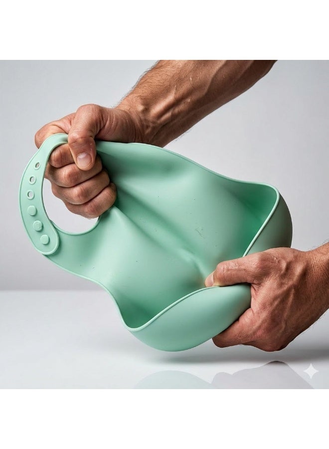 High Quality Food Grade Silicone Baby Bib with Adjustable Design and Deep Food Catcher Pocket, Waterproof and Stain Resistant, Soft Safe Material for Babies, Easy to Clean and Foldable for Daily Use, Travel and Outdoor Feeding - Image 2