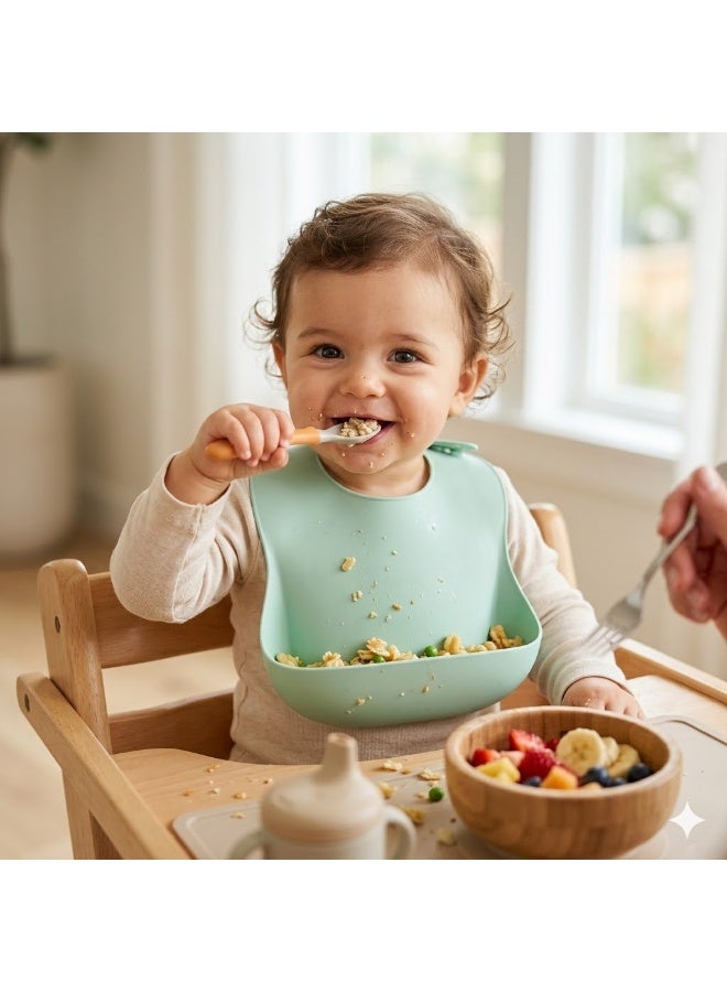 High Quality Food Grade Silicone Baby Bib with Adjustable Design and Deep Food Catcher Pocket, Waterproof and Stain Resistant, Soft Safe Material for Babies, Easy to Clean and Foldable for Daily Use, Travel and Outdoor Feeding - Image 3