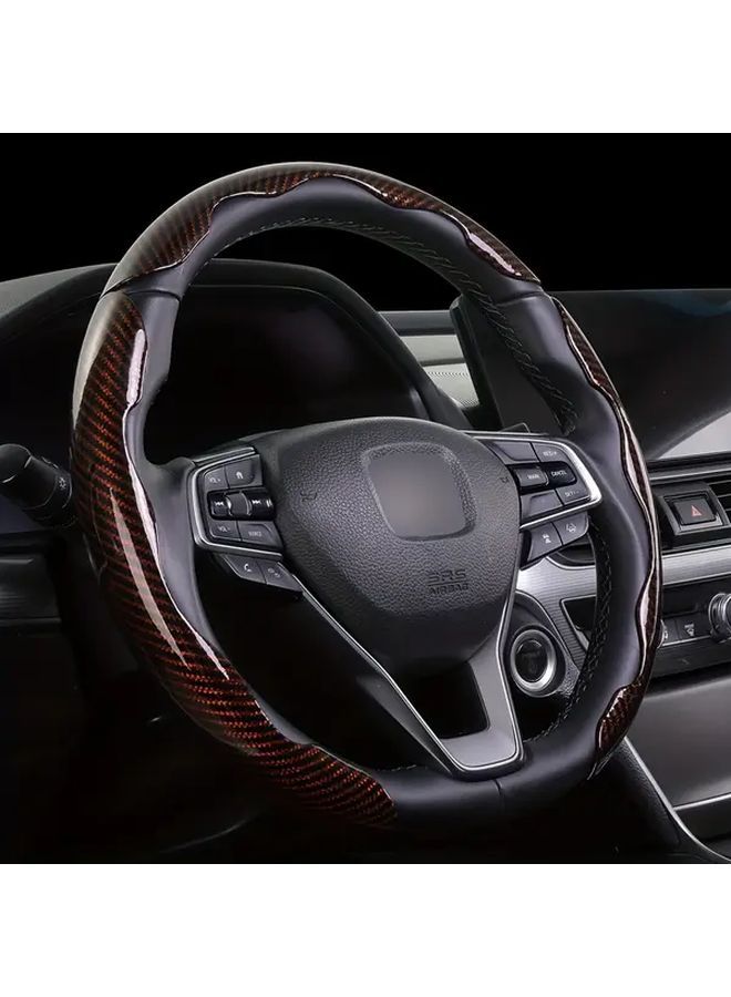 3pc Carbon Fiber Red Steering Wheel Cover High Grip ABS Resin Buckle Design - Image 4