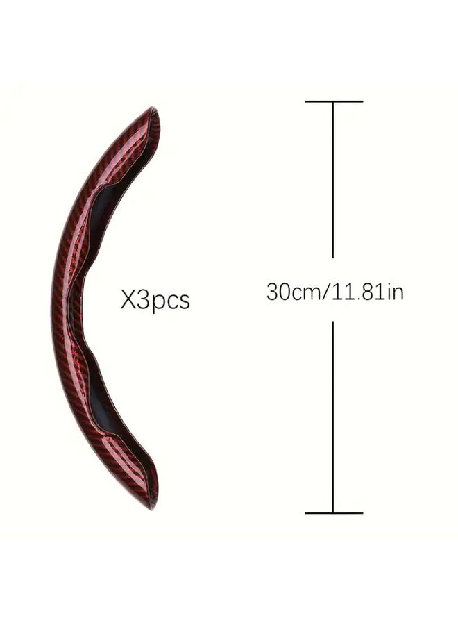 3pc Carbon Fiber Red Steering Wheel Cover High Grip ABS Resin Buckle Design - Image 2