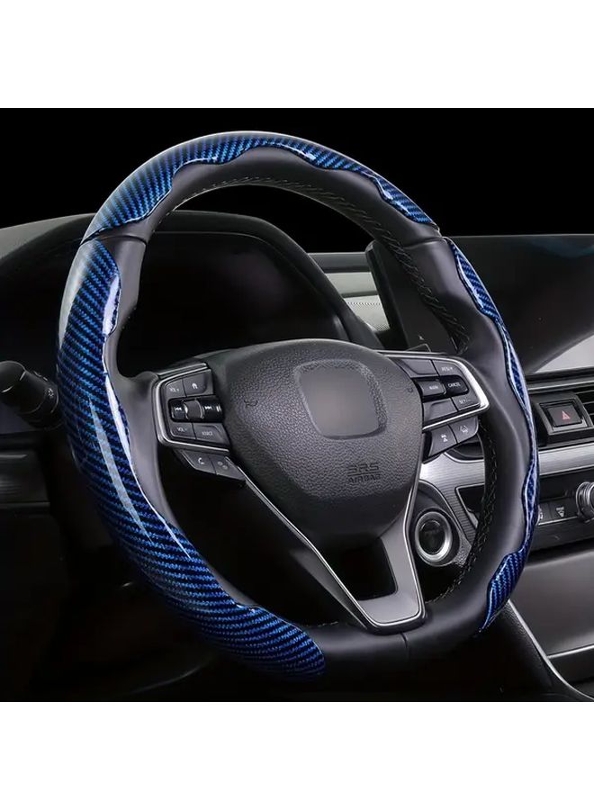 3pc Carbon Fiber Red Steering Wheel Cover High Grip ABS Resin Buckle Design - Image 1