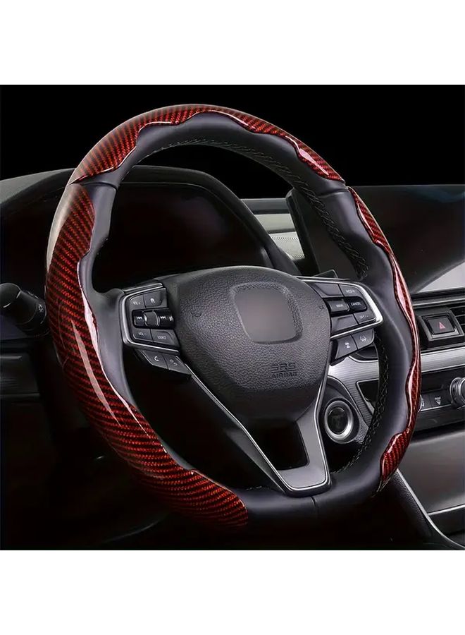 3pc Carbon Fiber Red Steering Wheel Cover High Grip ABS Resin Buckle Design - Image 5