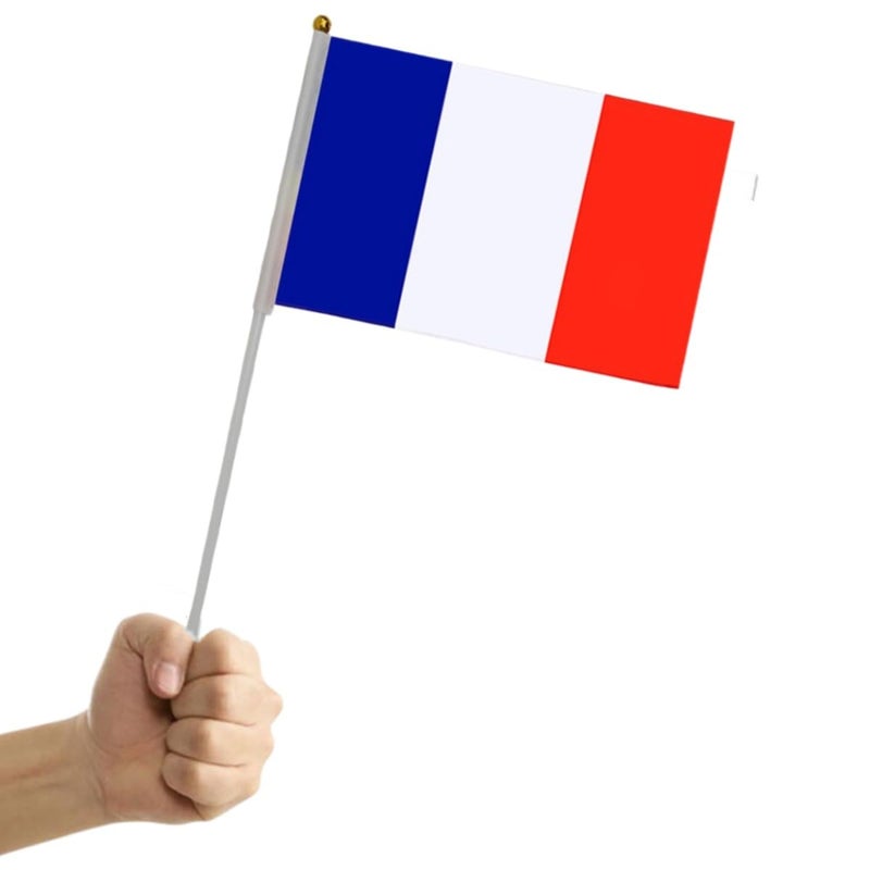 BIGTREE 50 Packs French Hand-hold Mini Flag Small Hand-waved Banner Flag of France With Plastic Sticks Party Parade Celebration Sports Football Game School Events Festival Outdoor Decoration 14*21cm/5.5*8.2in - Image 3