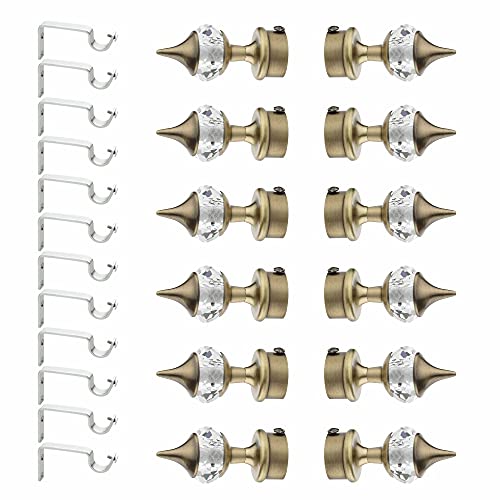 GLOXY ENTERPRISE Aluminium Single Diamond Curtain Brackets Parda Holders with Support Fittings 1 Inch Rod Pocket Finials Designer Door and Window (Antique 12 Pair) - Image 1
