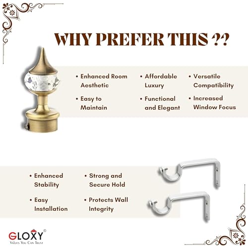 GLOXY ENTERPRISE Aluminium Single Diamond Curtain Brackets Parda Holders with Support Fittings 1 Inch Rod Pocket Finials Designer Door and Window (Antique 12 Pair) - Image 5