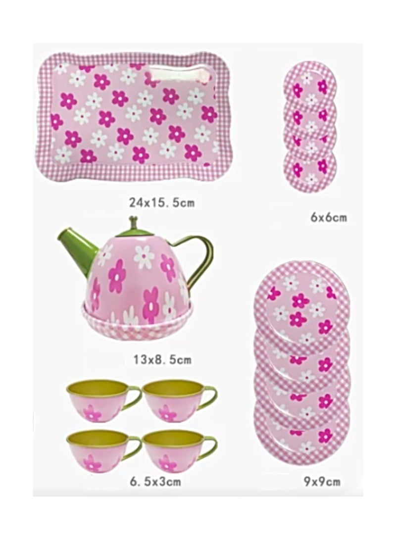14-Piece Spring Blossoms Series, Tea Set For Little Girls, Safe And Durable Children'S Toys, Children'S Gifts, Teapot Tableware Kitchen Role Play Tin Tea Party - Image 2
