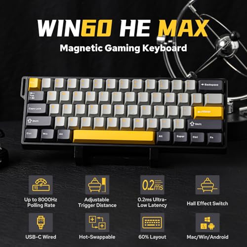 EPOMAKER Aula WIN60 HE 60% Wired Magnetic Keyboard with Adjustable Actuation, 8000 Hz Polling Rate, Hall Effect Switches, Hot-Swap, for FPS Games (Grey&Yellow) - Image 2