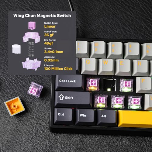 EPOMAKER Aula WIN60 HE 60% Wired Magnetic Keyboard with Adjustable Actuation, 8000 Hz Polling Rate, Hall Effect Switches, Hot-Swap, for FPS Games (Grey&Yellow) - Image 4