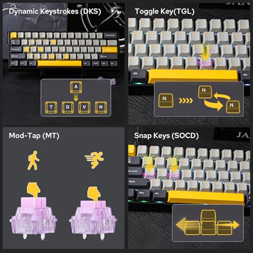 EPOMAKER Aula WIN60 HE 60% Wired Magnetic Keyboard with Adjustable Actuation, 8000 Hz Polling Rate, Hall Effect Switches, Hot-Swap, for FPS Games (Grey&Yellow) - Image 3