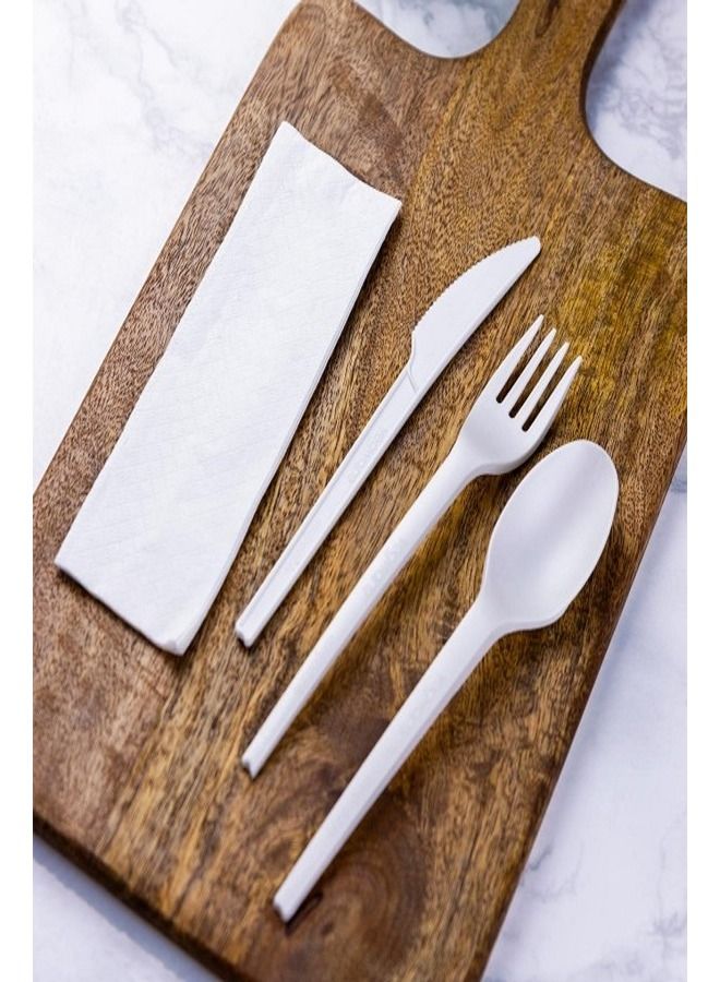 Prodel Eco-friendly CPLA Cutlery Set Fork,Spoon,Knife,Tissue with Individual Kraft Paper - Image 2