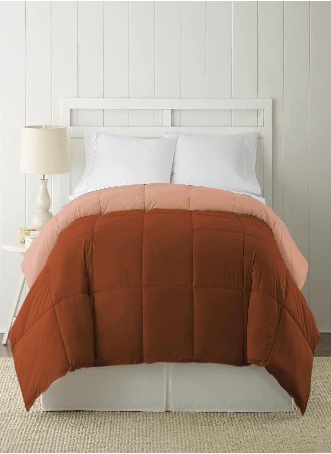 Modern Threads Modern Threads Down Alternative Microfiber Quilted Reversible Comforter & Duvet Insert - Soft, Comfortable Alternative to Goose Down - Bedding for All Seasons Rust/Clay Full/Queen 