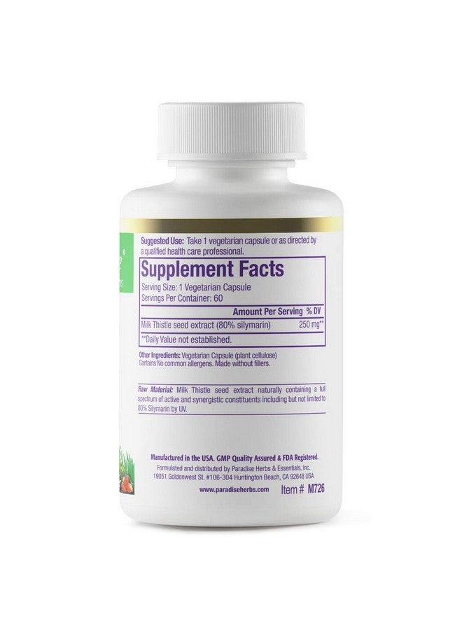 Paradise Herbs حليب الشوك من بارادايس هيربز، مستخلص طيف كامل نشط، نباتي، غير معدل وراثيًا، خالي من الغلوتين، 60 كبسولة نباتية - Image 2